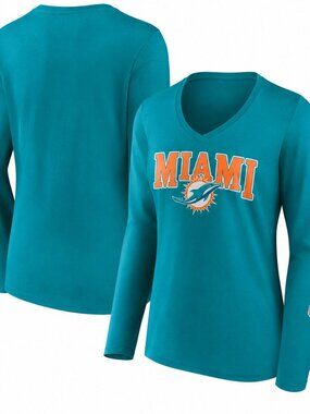 Women's Fanatics Miami Dolphins Wordmark Long Sleeve V-Neck T-Shirt